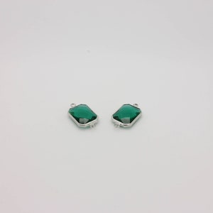 1 Pcs, Dark Green Glass Connector Charm Rhodium Plated Framed Pendant, 22L3-27S-12C