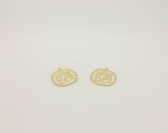 2 Pcs 16K Gold Plated Rose Charm: Dainty Flower Pendant