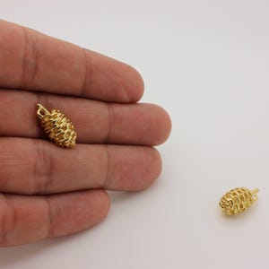 Gold Pine Cone Charm: 16K Plated 3D Forest Pendant (1 Pc)