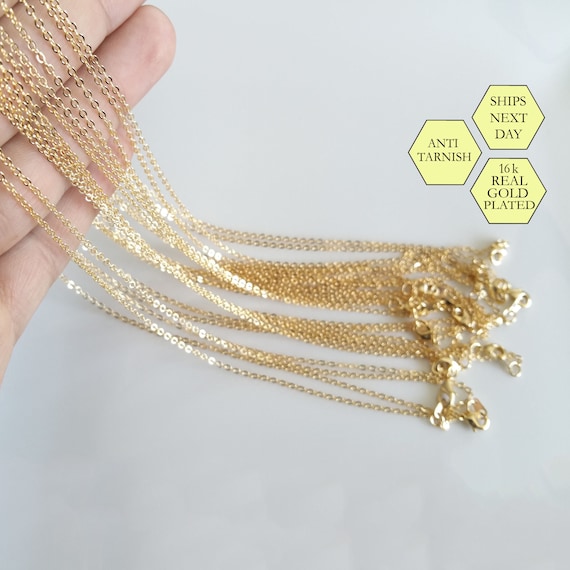 10 Pcs 16K Gold Necklace Chain Gold Flat Cable Chain Chain