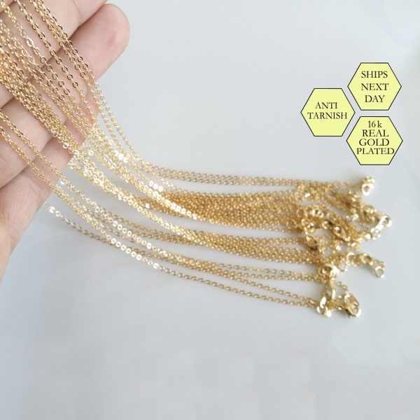 10 Pcs Gold Cable Chain, Beads, 16K Gold Necklace Anti Tarnish Chain, Chain Necklace, 235's Chain, Craft Supplies Findings, Bulk Chain