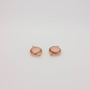 Light Rose Glass Connector Pendant: (1 Pc) Rose Gold Plated Round Charm (23x16mm)