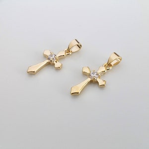 Gold Plated Cross Pendant with Cubic Zirconia (25 x 11.7 x 3mm) (1 Pc)