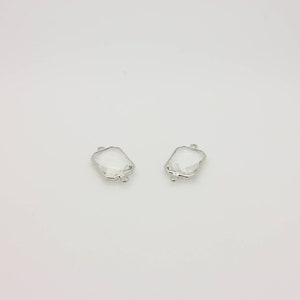 1 Pcs, Square Glass Connector Charm Rhodium Plated Clear Gemstone Connector Pendant, 22L2-33S-11C