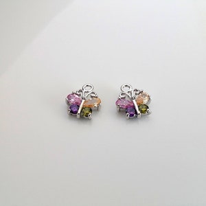 1 Pcs, Colorful Butterfly Charm Rhodium Plated Cubic Zirconia Butterfly Pendant, 12x10.3x3.5mm / 12L3-27S-03C