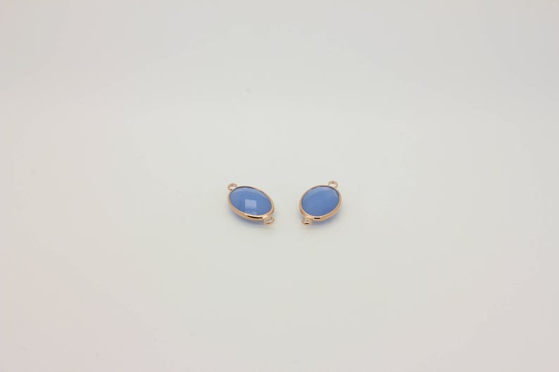 Oval Faceted Glass Connector 1 Pcs Connector Charm 22L3-05R-11C Matt Light Blue Glass Connector Real Rose Gold Plated Framed Connector