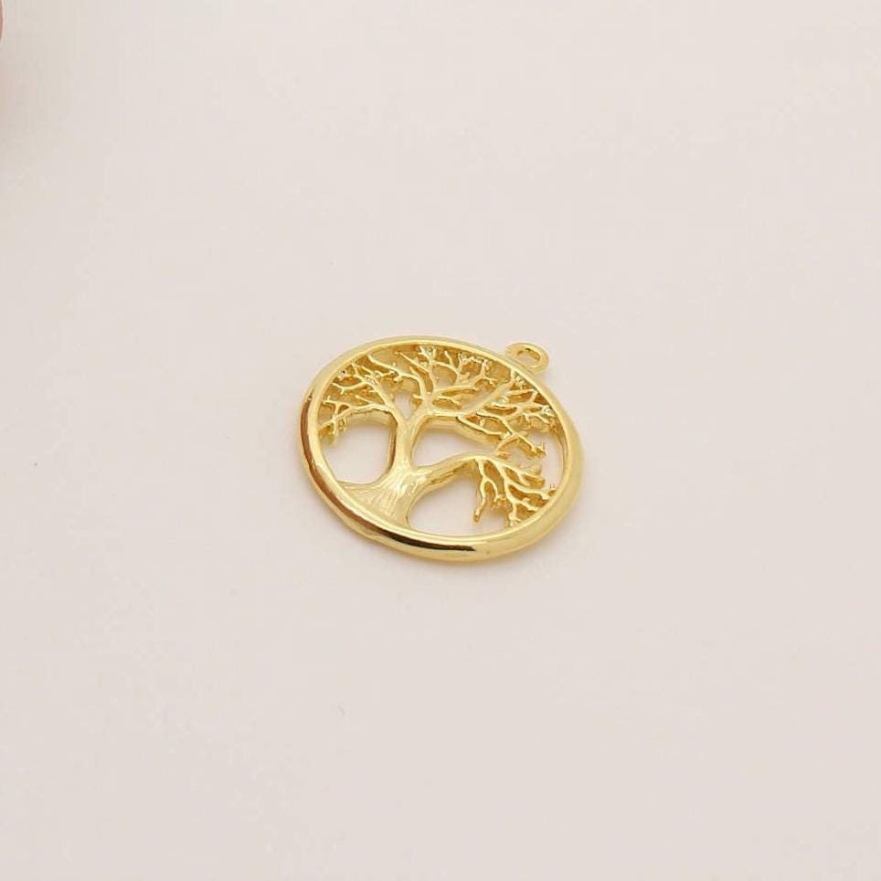 Breloques Arbre De Vie Plaqué Or 18k – Cœur, étoile, Rond – 24 Pièces – Pour Fabrication Bijoux DIY - 6
