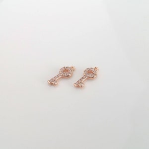 Rose Gold Plated Tiny Key Charm with Cubic Zirconia 1 Pc