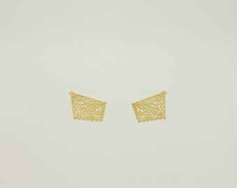 2 Pcs 16K Gold Plated Filigree Connector Pendants (5x23mm)