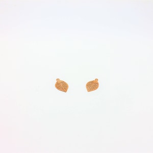 2 Rose Gold Plated Leaf Charms: Tiny Flat Pendants
