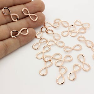 2Pcs,Tiny Infinity Charm,Connector, Shiny brass Pendant Charm, Not easily tarnish, Real Rose gold Plated, not imitation plating/22R1-02R-04C