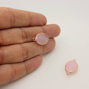 1 Pcs, Oval Light Pink Glass Connector Pendant Rose Gold Plated Framed Gemstone, 22L4-35R-12C