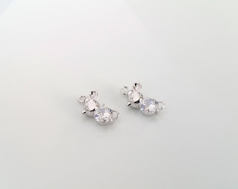 Rhodium Plated Mouse Charm with Cubic Zirconia (1 Pc)