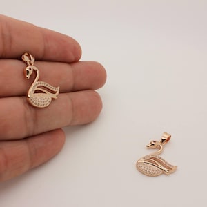 Rose Gold Swan Pendant: Cubic Zirconia Charm (1 Pc)