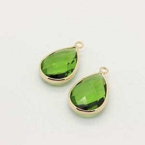2 Pcs, Glass Drop Pendant 16K Gold Plated Erinite Glass Teardrop Charm, 22mm x 13.5mm / 12L2-16G-01C