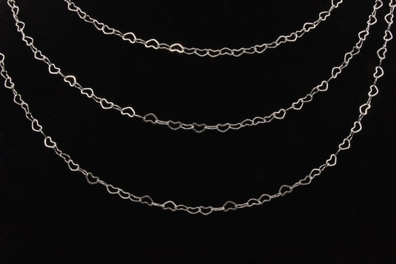 Heart Chain Rhodium Plated, Jewelry Making Supplies 3 feet