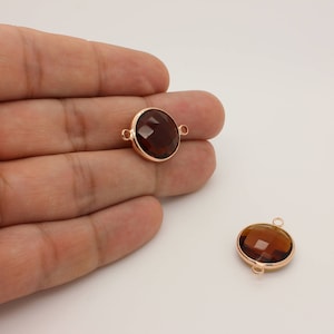 Orange Brown Glass Stone Connector: Rose Gold Plated Framed Link (25.5 X 13.7mm)