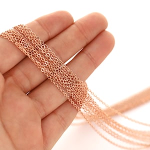 10 Rose Gold Plated Necklace Chains: 18&quot; Flat Cable Rolo Chain