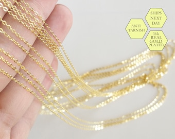 16K Gold Plated Necklace Chain: Anti Tarnish Cable Chain, 18 Inch (10 Pcs)