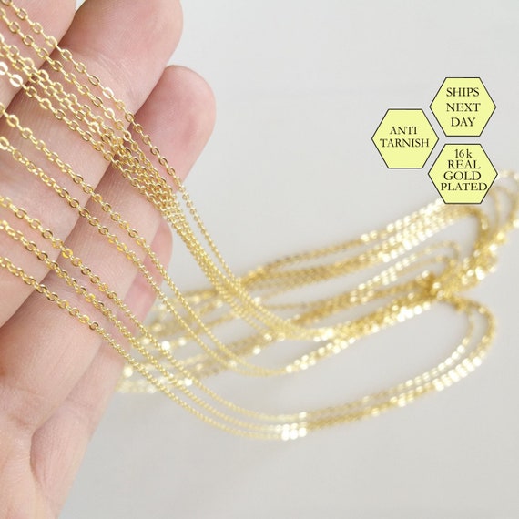10 Pcs Gold Cable Chain, Beads, 16K Gold Necklace Anti Tarnish Chain, Chain  Necklace, 235's Chain, Craft Supplies Findings, Bulk Chain 