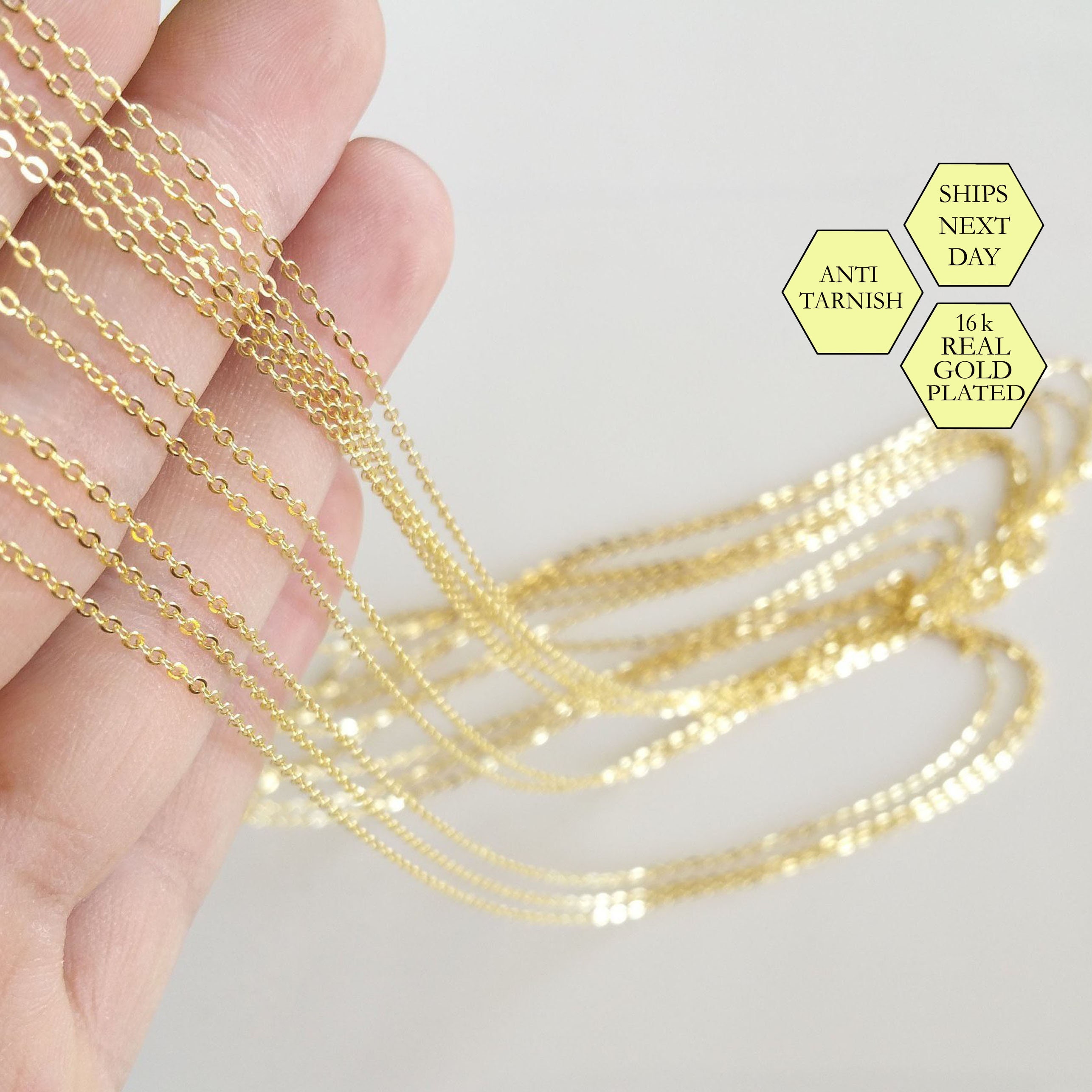 10 Pcs 16K Gold Necklace Anti Tarnish 