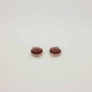 Purple Glass Stone Connector: 1pcs Rose Gold Plated Round Link Charm (22L3-08R-11C)