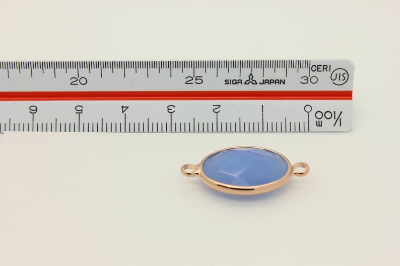 Oval Faceted Glass Connector 1 Pcs Connector Charm 22L3-05R-11C Matt Light Blue Glass Connector Real Rose Gold Plated Framed Connector