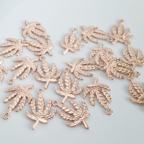 Rose Gold Cannabis Leaf Charm Small Marijuana Leaf Pendant, Weed Leaf Charm Jewelry Supplies 22R1-35R-05C
