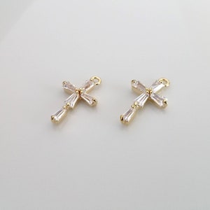 16K Gold Plated Cubic Zirconia Cross Pendant 1 Pc (18.7x11.2x3mm)