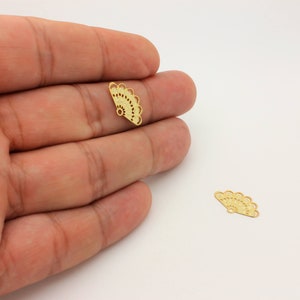 16K Gold Plated Fan Charm Connector: Tiny Chandelier Component (2 Pcs)