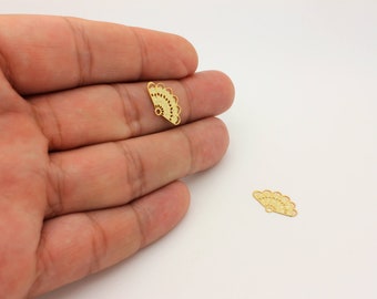 16K Gold Plated Fan Charm Connector: Tiny Chandelier Component (2 Pcs)