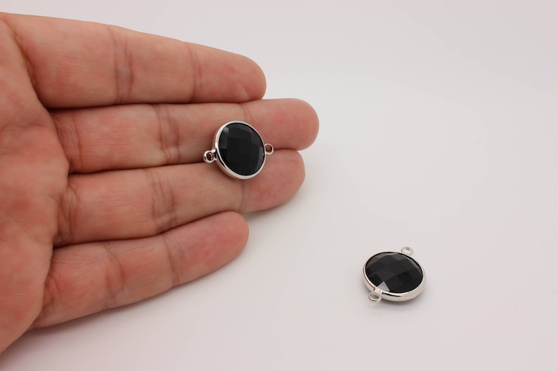 Round Bracelet Connector 22L3-18S-12C Black Matt Glass Real Rhodium Plated Over Brass Silver Tone Charm 1 Pcs Glass Bracelet Connector