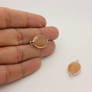 1 Pcs, Oval Amber Matt Glass Connector Pendant Rhodium Plated Frame Gemstone Charm, 22L4-39S-12C