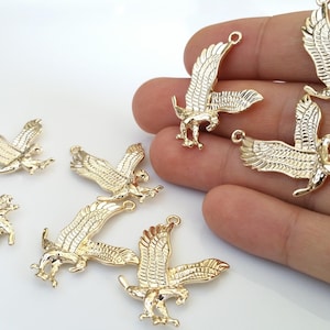 Eagle Charm Pendant, 16K Gold Plated Bird Pendant, 35x27mm Eagle Jewelry Supply (1 Pc)