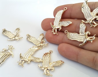 Eagle Charm Pendant, 16K Gold Plated Bird Pendant, 35x27mm Eagle Jewelry Supply (1 Pc)