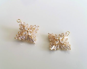 16K Gold Plated Star Flower Cubic Zirconia Pendant 1 Pc (23mm)