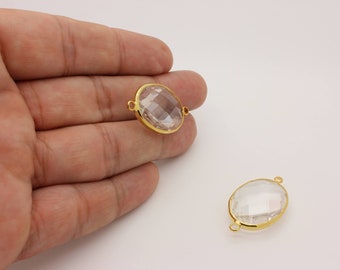 2025年 お歳暮・冬ギフト特集 Pcs, 1 Clear Oval Plated Gold 16K Charm Connector Glass アクセサリー