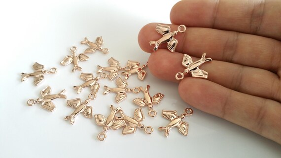 Rose Gold Plated Bird charm -RSGLD-140 38x24mm Rose Gold Plate brass bird necklace pendants