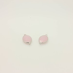 1 Pcs, Oval Connector Pendant Rhodium Plated Framed Glass Connector Charm Light Pink Gemstone, 22L4-36S-12C