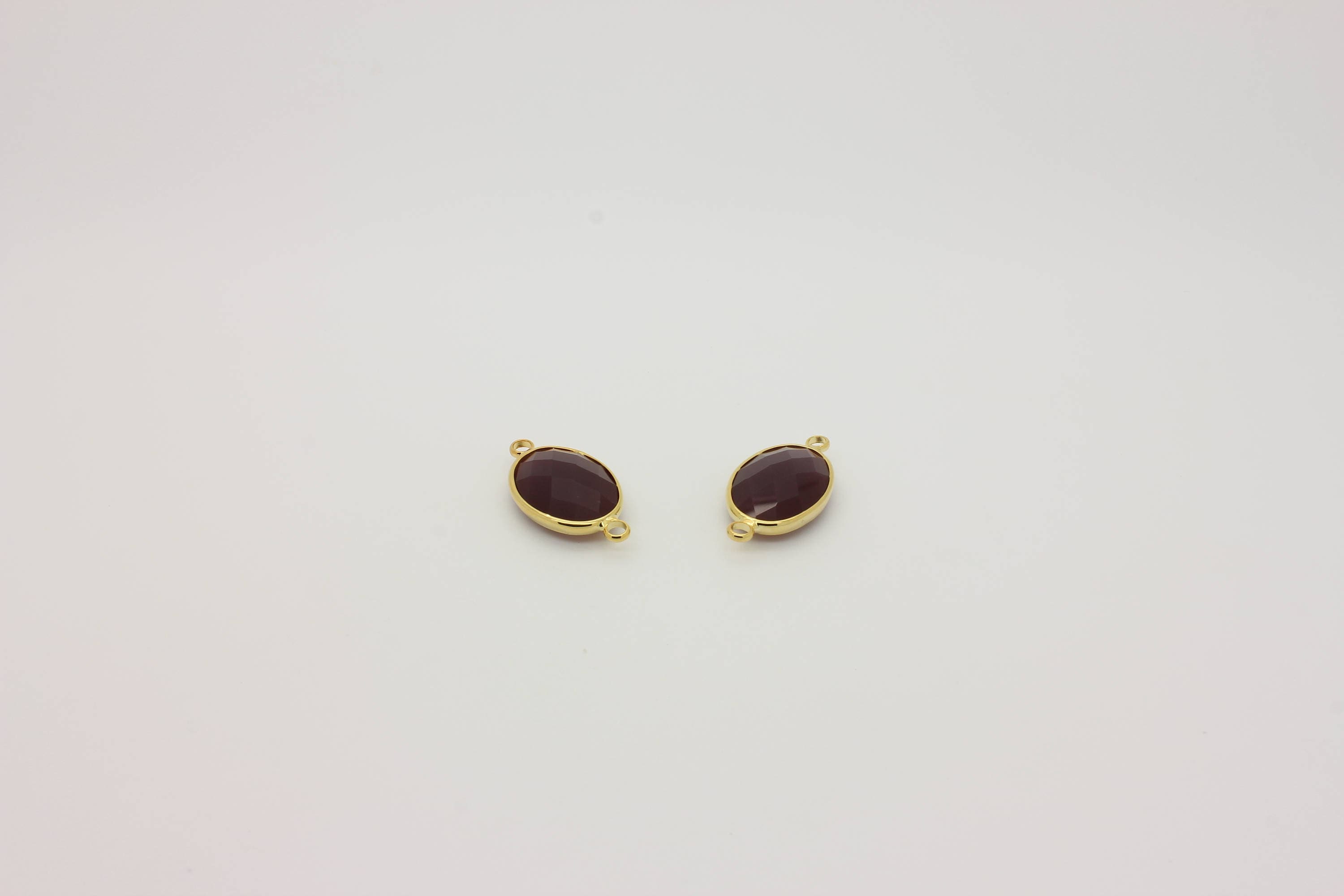 1 Pcs, Oval Glass Stone Connector Pendant 16K Gold Plated