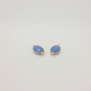 Rose Gold Plated Light Blue (1 Pc) Glass Connector Pendant (25x13.6mm)
