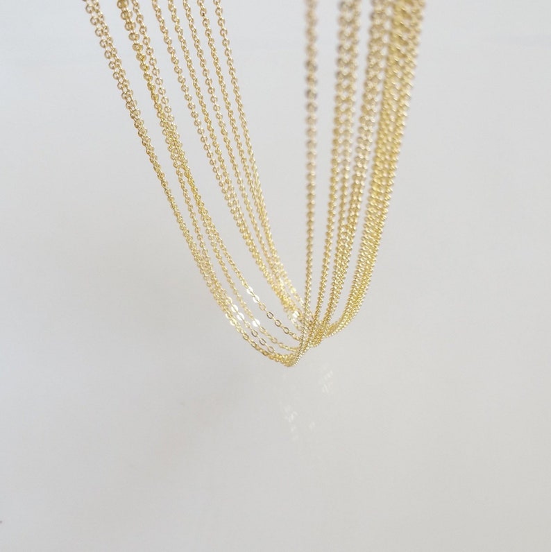 10 Pcs, 16K Gold Necklace Chain, Gold Flat Cable Chain, Chain Necklace, Wholesale Beads, Craft Supplies Findings, Bulk Chain, 2CH-GP-10 image 2