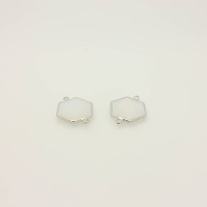 1 Pcs, Hexagonal Connector Charm Rhodium Plated Framed White Pearl Glass Connector Pendant, 22L4-12S-12C