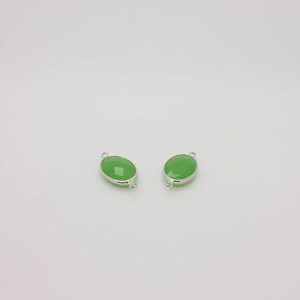 Light Emerald Oval Connector Charm: 1 Pc Rhodium Plated Pendant