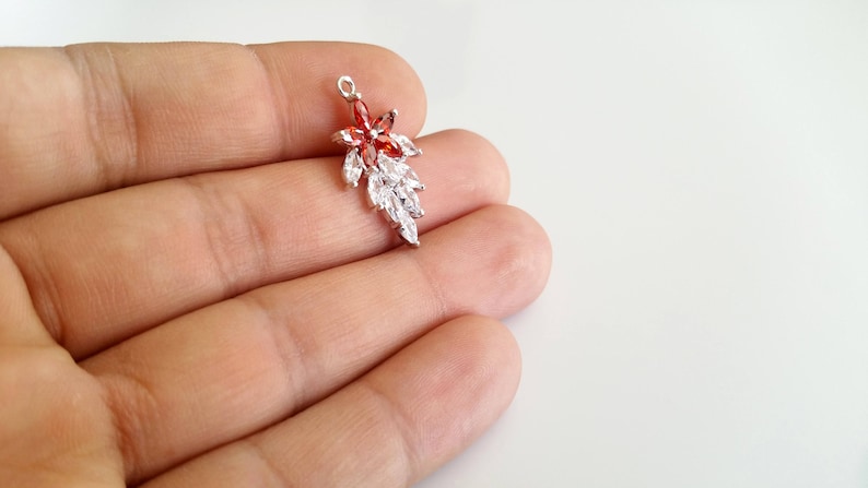 Flower Gemstone Pendant 12R3-21S-03C Flower Pendant Flower Gemstone Cubic Zirconia Charm Real Rhodium Plated Over Brass 1 Pc CZ Flower