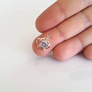 Tiny Rose Gold Crown Charm with Cubic Zirconia