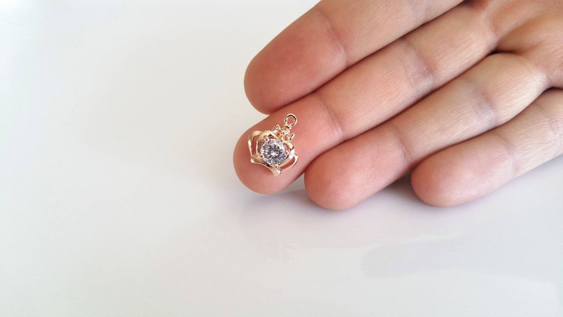 Tiny Rose Gold Crown Charm with Cubic Zirconia
