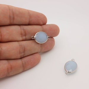 1 Pcs, White Matt Glass Connector Charm Real Rhodium Plated Gemstone Connector Pendant, 22L4-18S-12C