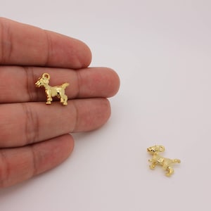 Gold 3D Dog Charm: (1 Pc) 16K Plated Pendant for Jewelry Making