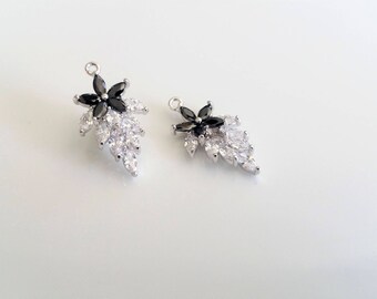 予約販売 1 Pcs, Plated Rhodium Pendant Zirconia Cubic Flower Onyx アクセサリー